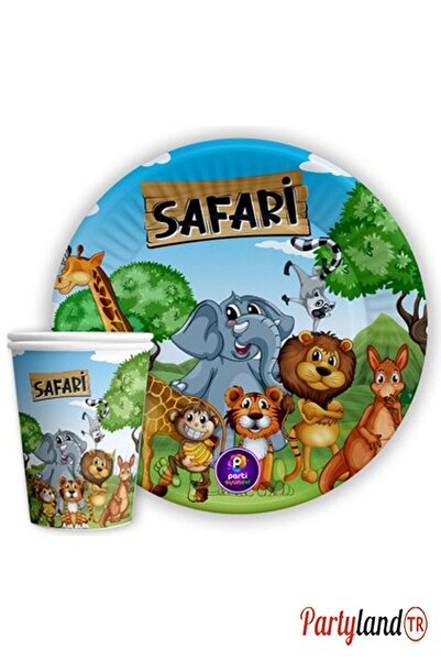 PartylandTR Safari Sevimli Hayvanlar 16 Adet Tabak 16 Adet Bardak