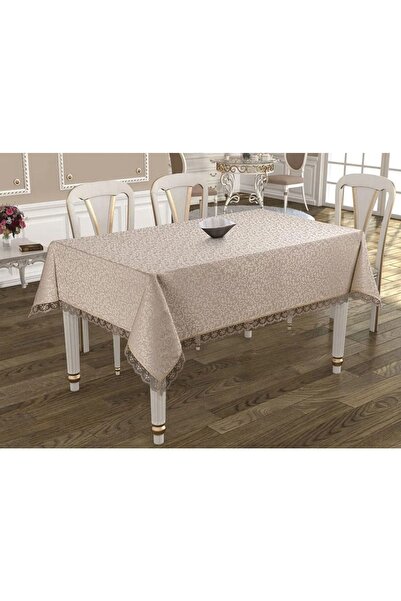 DENİZLİ ÇEYİZ مفرش طاولة طعام لاسي بيج 160x220