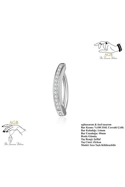 agbtasarım 1st Level Zircon Stone Stringed Hook - Single and Double Intersection Piercing (Special Design)