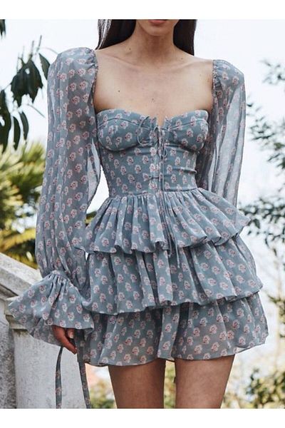 FASHION COCKTAIL Rochie din șifon cu corset la piept, elastic la spate, cu mâneci lungi, cu mâneci lungi