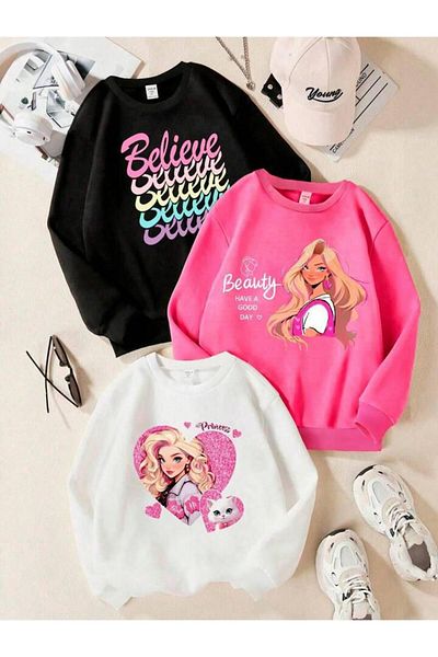Afternoon Kids Pachet de 3 hanorace imprimate „Princess” pentru fete