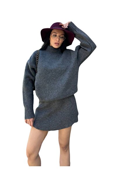 WOMAN VISION Yarım Boğazlı Kazak ve Etek İkili Kadın Triko Takım - 101