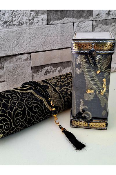 hira tasarım 1 Piece Luxury Taffeta Prayer Rug and Pearl Prayer Beads Mevlid Set - Gift Dowry Boxed