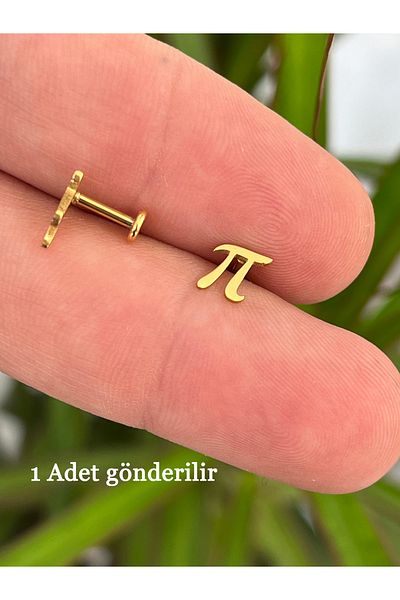 Karınca Piercing Gold Colored Math Pi Number - Flat Tragus Forward Helix Piercing Ear Earring