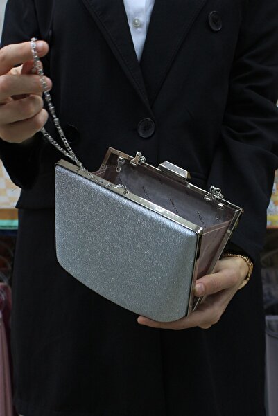 ROZA CANTA Kadın Gümüş Simlikum Abiye , Clutch Gece Çantası