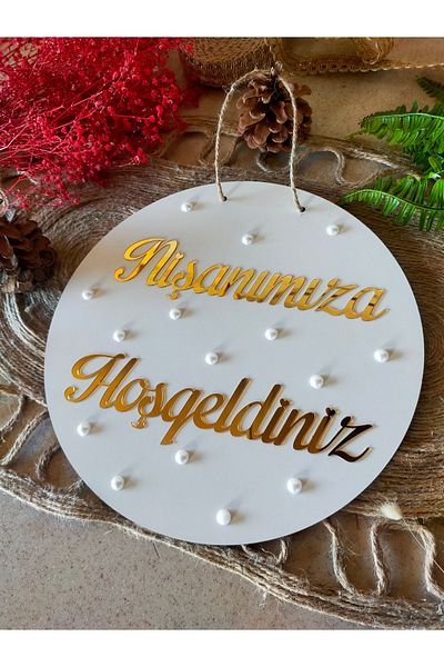 fabrikahşap Welcome Written Pearl - Our Engagement, Wedding and Promise Special Day Door Ornament