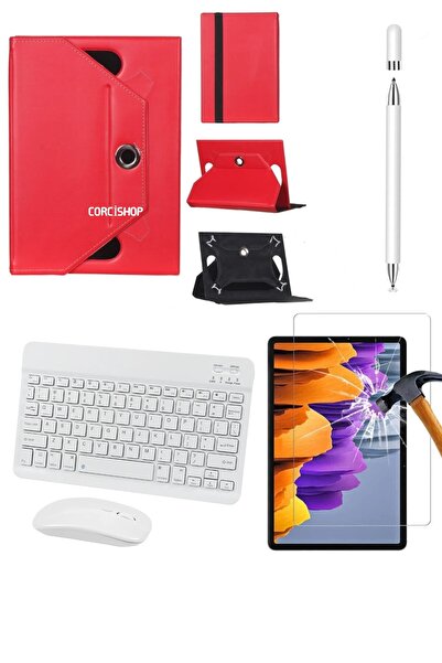 corcishop Vestel V Tab Z1 Uyumlu 4in1 Set Klavye Mouse Kılıf Kalem Ekran Koru...