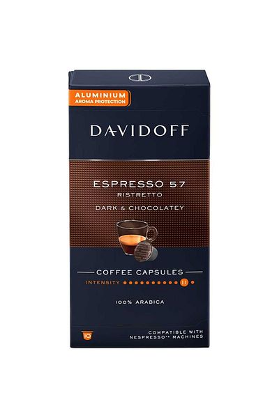 Davidoff Espresso 57 Ristretto Dark & ​​Chocolatey Aluminum Coffee Capsules 10 (Nespresso Compatible)