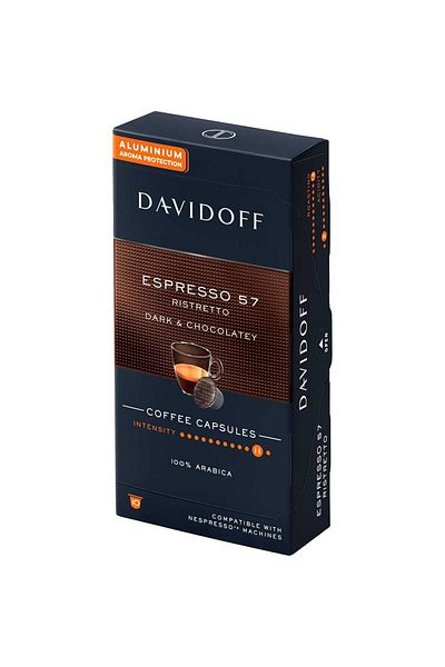 Davidoff Espresso 57 Ristretto Dark & ​​Chocolatey Aluminum Coffee Capsules 10 (Nespresso Compatible)