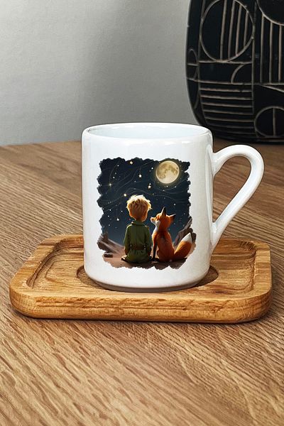 Hedizu The Little Prince Turkish Coffee Cup with Wooden Base Gift for Friend