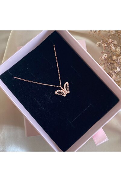 Lovera Jewellery 925 Ayar Gümüş Rose Telkari Kelebek Kadın Kolye | Minimal Za...