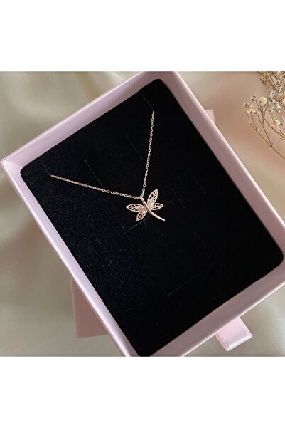 Lovera Jewellery 925 Ayar Gümüş Rose Telkari Yusufçuk Kolye | Kadın Zarif Hediyelik Takı Şık Doğum Günü Hediyesi