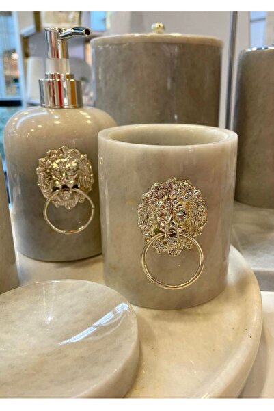 Pietro Di Marble 11 parça Aslan Figürlü Gri Mermer Banyo Takımı