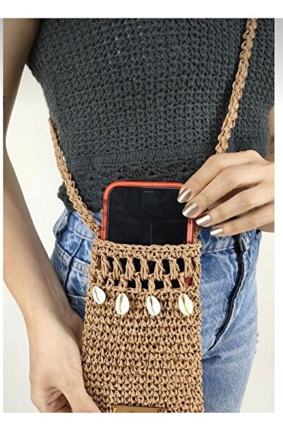 By G Tasarım Deniz kabuklu Kağıt ip Örgü Telefon Çantası