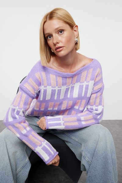 Trendyol Collection Pulover din tricotaje cu model liliac - TWOAW25KZ00175