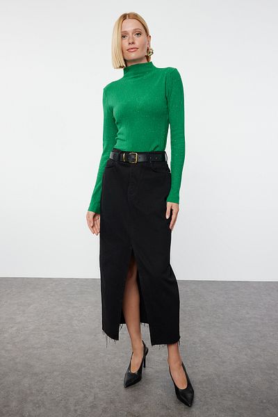 Trendyol Collection Pulover verde premium cu guler vertical - fire speciale TWOAW25KZ00030