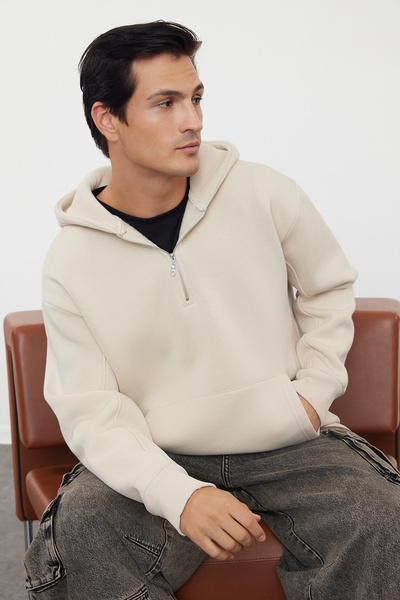 Trendyol Collection Oversize Zippered Hooded Fleece Sweatshirt - Tmnaw25Sw00050