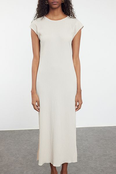 Trendyol Modest Φόρεμα ανοιχτό μπεζ υφαντό εσώρουχο/φόδρα - Περιτύλιγμα TCTSS24EB00272