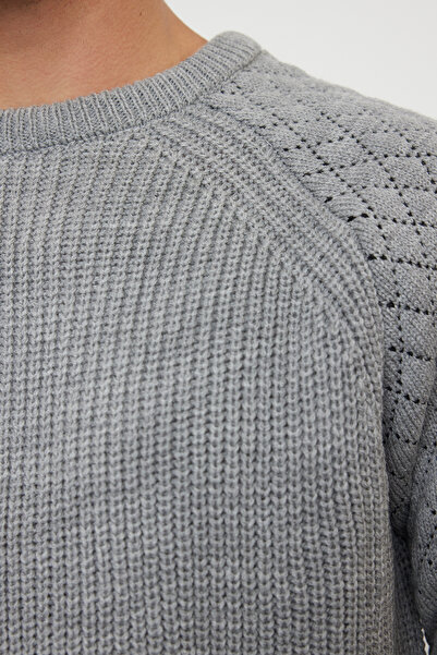 Trendyol Collection Gray Regular Crew Neck Textured Sweater Tmnaw20Kz0020