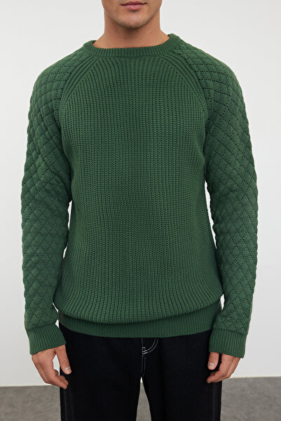 Trendyol Collection Khaki Regular Crew Neck Textured Knitwear Sweater TMNAW20KZ0020