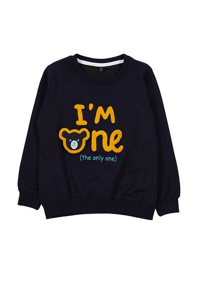 TRENDYOLKIDS Boy's Knitted Sweatshirt - Navy Blue, Seasonal, Thin Teddy Bear Patterned Tkdaw25sw00007