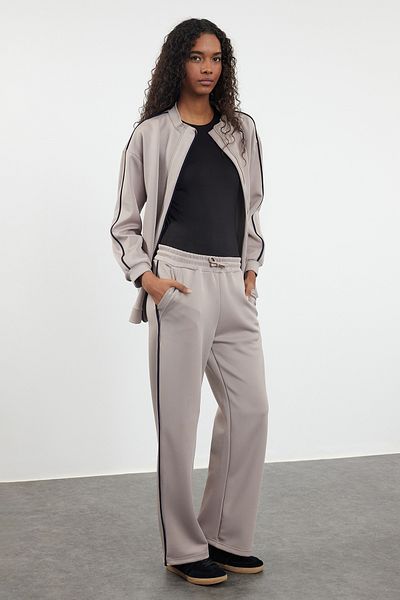 Trendyol Modest Mink színű cipzáras búvárkardigán és nadrág csőkészlet - TCTAW24US00084