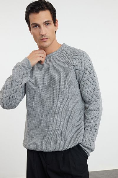 Trendyol Collection Γκρι κανονικό πουλόβερ με λαιμόκοψη TMNAW20KZ0020