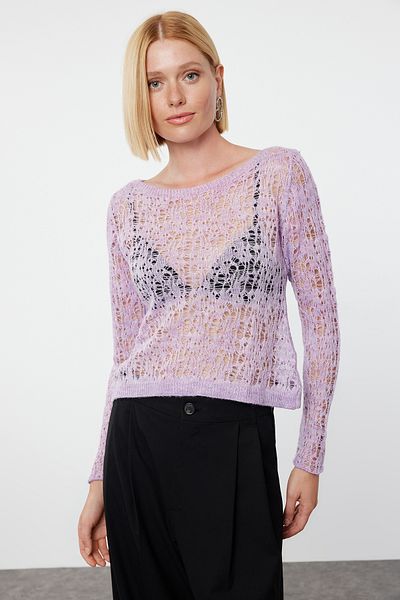 Trendyol Collection Pulover subțire din tricotaj liliac - Textură moale și ajurata, TWOAW25KZ00012