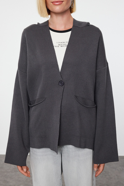 Trendyol Collection Anthracite Premium Knitwear Cardigan - Special Yarn Twoaw25Hi00047