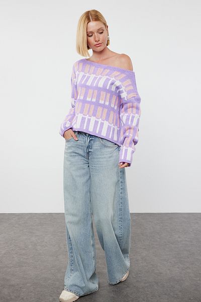 Trendyol Collection Pulover din tricotaje cu model liliac - TWOAW25KZ00175
