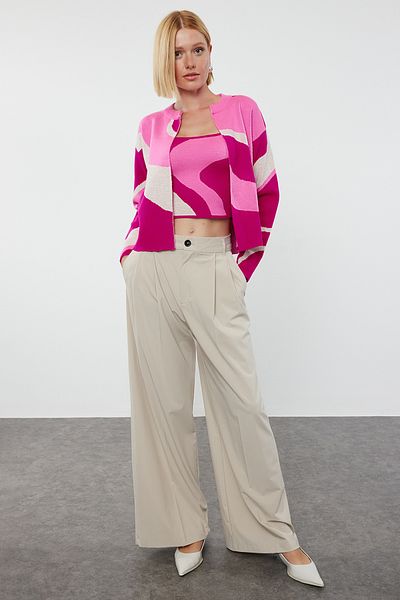 Trendyol Collection Pink Patterned Knitwear Blouse and Cardigan - TWOAW23HI00223