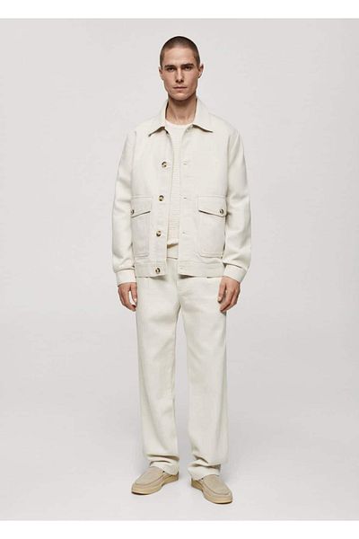 MANGO Man Hemdjacke aus Baumwollleinen mit Taschen