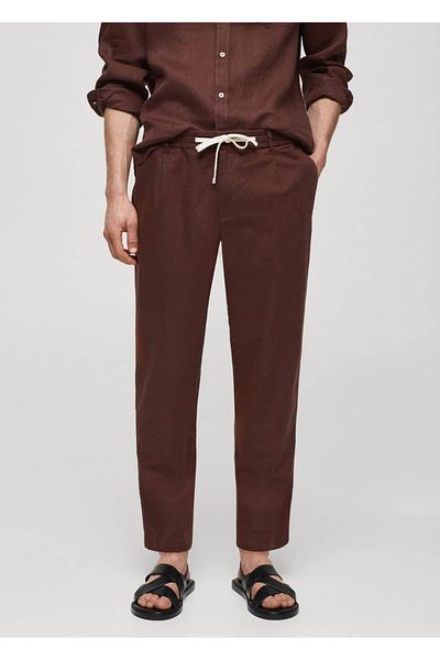MANGO Man Slim fit linen drawstring waist trousers