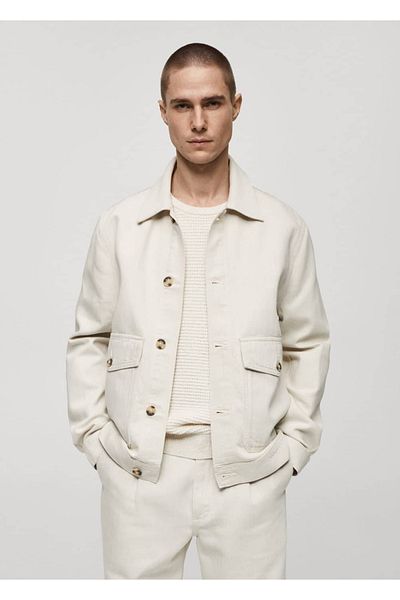 MANGO Man Hemdjacke aus Baumwollleinen mit Taschen