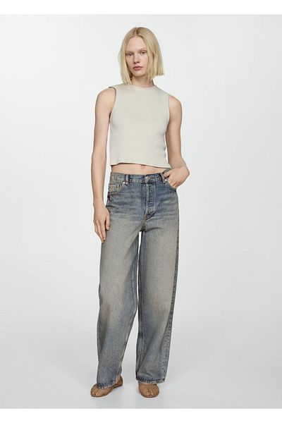 MANGO Woman Pantaloni Jean Wideleg cu talie medie