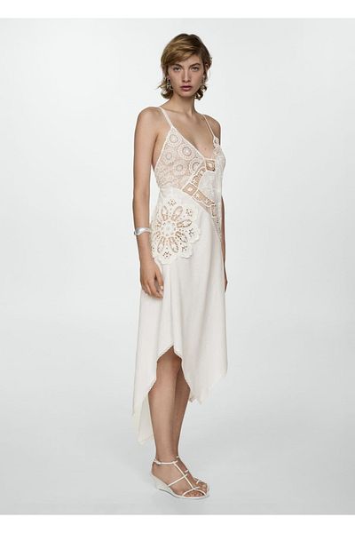 MANGO Woman Asymmetric Cut Embroidered Dress