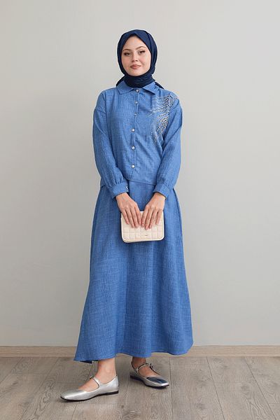 InStyle Kék vászonkészlet - gyöngyös szoknya