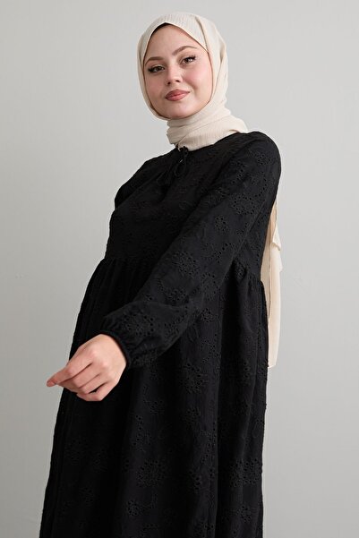 InStyle Embroidery Black Dress - Patterned and Tasseled