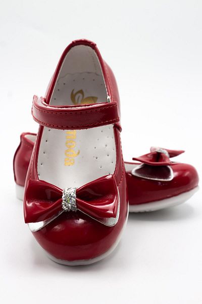 Moda Lalin Bow Stone Detail Baby Ballerina Red