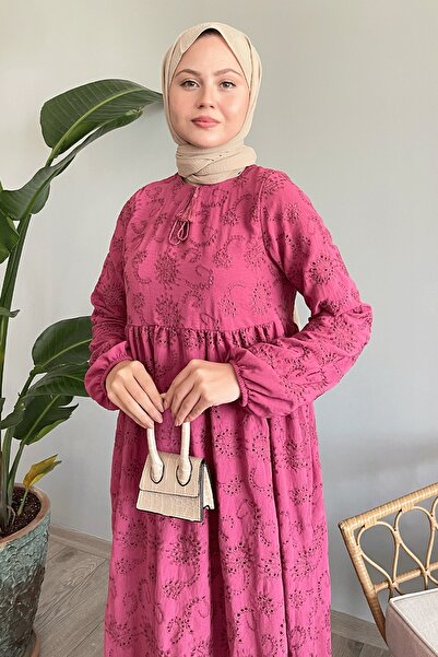 InStyle Fuchsia Embroidery Dress - Patterned and Tassels