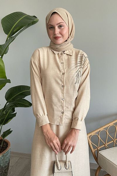 InStyle Σετ λινό Πέτρινο Χρωματιστό - Φούστα με χάντρες