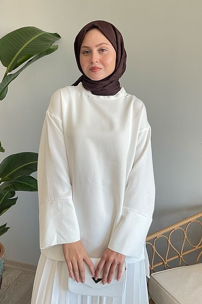 InStyle طقم بدلة تنورة بأكمام فضفاضة بيضاء