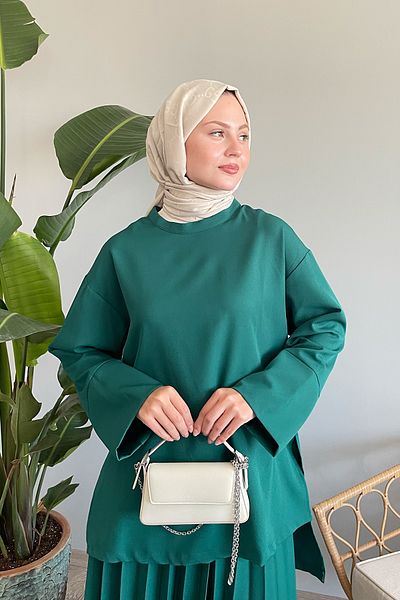 InStyle Emerald Green Casual Sleeve Skirt Suit