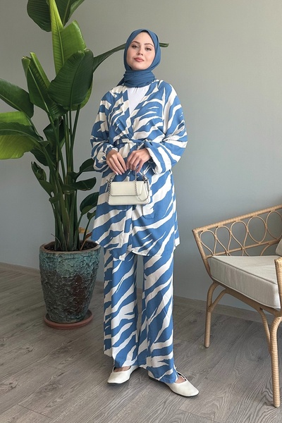 InStyle Blue Viscose Brush Patterned Set