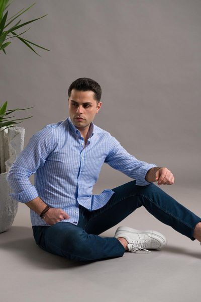 Dorss Мъжка риза с дълъг ръкав, вталена, памучна, с райета и копчета
