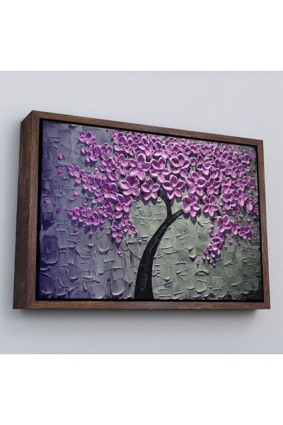 Harita Sepeti Pictură în ulei de copac cu flori roz înrămată Aspect pictură decorativă pe pânză-3706