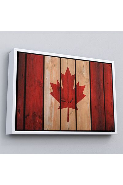 Harita Sepeti Framed Wooden Canadian Flag Rustic Canvas Art Print, Canadian Flag Vintage, Home And Office Decor-5404