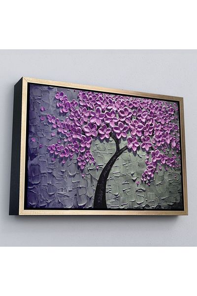 Harita Sepeti Pictură în ulei de copac cu flori roz înrămată Aspect pictură decorativă pe pânză-3706