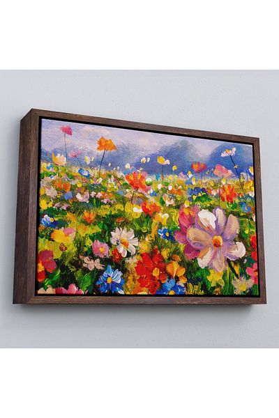 Harita Sepeti Framed Wild Flowers Oil Painting View Decorative Canvas Wall Painting-3740