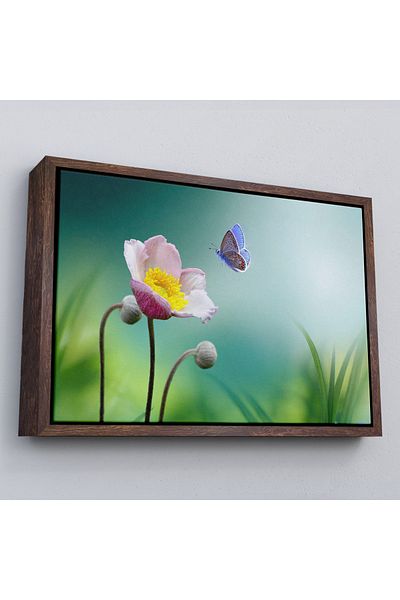 Harita Sepeti Pictură murală decorativă pe pânză cu flori și fluturi, cu cadru alb